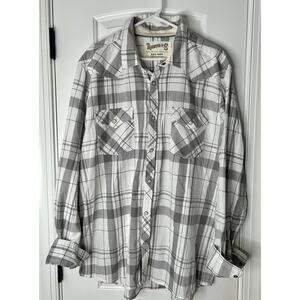 VTG Roebuck &Co. Gray Plaid Western Snap Pearl Button Short Sleeve Shirt XXL VGC